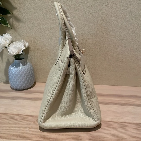 Top Handle Leather Satchel BK Cream White 30cm - Picture 3 of 9